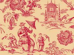 Red Oriental Toile Wallpaper